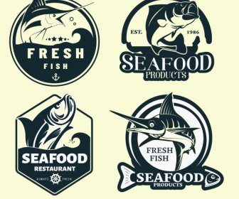 Logo Makanan Laut Ketik Sketsa Ikan Handdrawn Dinamis