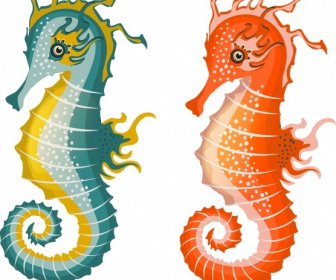 морской конек иконы макет дизайн красочный декор