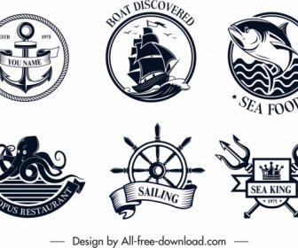 Sea Logo Templates Black White Classical Design
