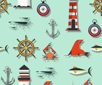 sea pattern template flat colorful emblems sketch