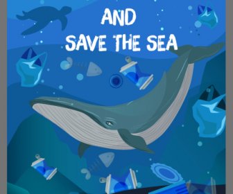 Sea Protection Banner Rubbish Ocean Species Sketch