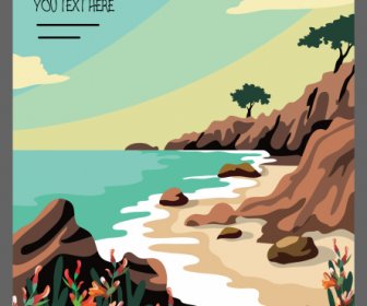 바다 장면 포스터 다채로운 클래식 디자인