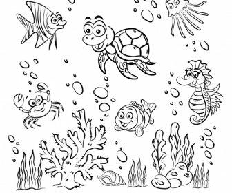 海物種圖示黑色白色手繪素描