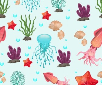 Meeresspezies Muster Bunte Tiere Ikonen Dekor