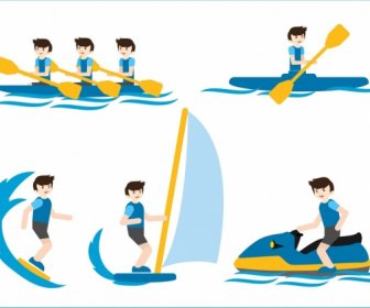 Sea Sports Icons Rowing Sailing Canoeing Decoration