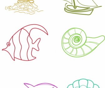 Iconos De Símbolos De Mar Dibujado A Mano Boceto