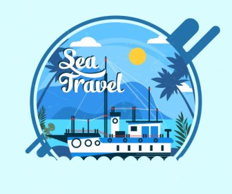 Sea Travel Card Background Ship Decor Colorful Flat