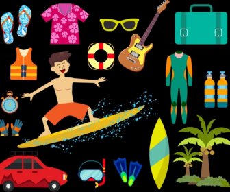 Sea Trip Accessory Icons Colored Design