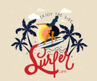 море Путешествие реклама серфер кокосового каллиграфические декор