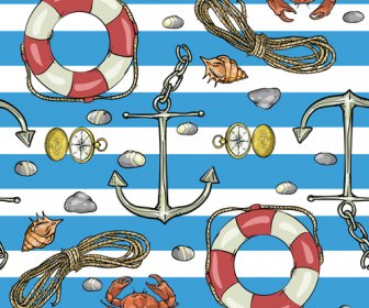 Sea With Nautical Vector Seamless Pattern