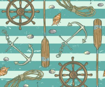 Sea With Nautical Vector Seamless Pattern