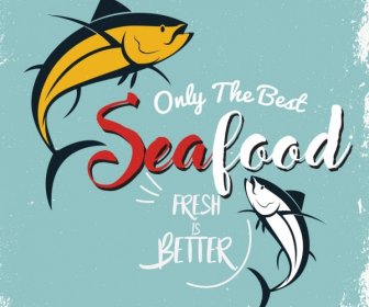魚介類の広告バナー魚アイコン レトロなデザイン