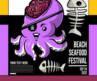 Seafood Advertising Banner Frightening Marine Elements Sketch