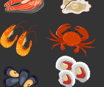 Seafood Background Fish Oyster Shrimp Crab Shells Icons