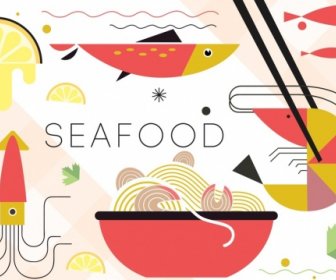 Seafood Background Multicolored Flat Ornamental