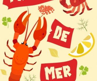 Seafood Background Multicolored Species Icons Decoration