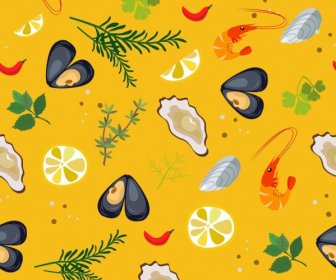 Seafood Background Oyster Shrimp Ingredients Icons Repeating Design