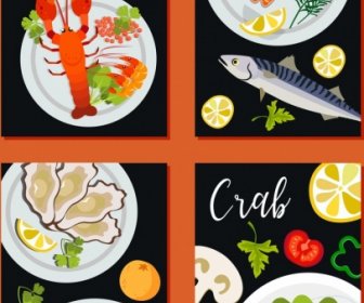 Latar Belakang Makanan Laut Menetapkan Desain Datar Beraneka Warna