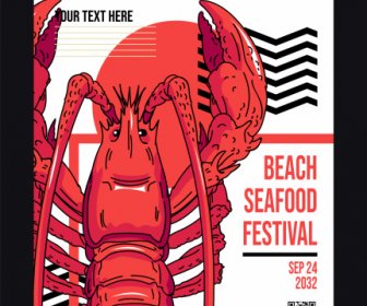 Spanduk Festival Makanan Laut Digambar Tangan Sketsa Lobster