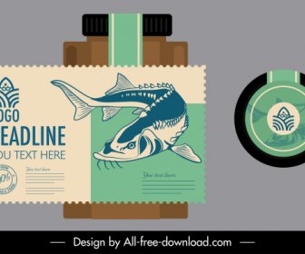 Template Label Makanan Laut Handdrawn Ikan Sketsa Desain Vintage