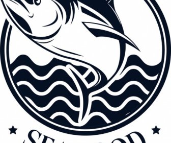 Seafood Logo Fish Sea Icons Black White Classical