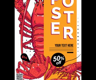 Template Poster Seafood Lobster Sketsa Desain Digambar Tangan Yang Cerah