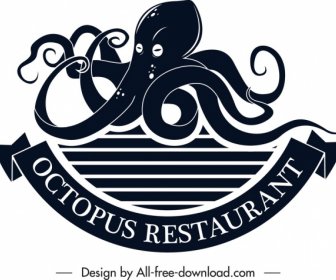 Seafood Restaurant Logo Octopus Icon Black White Sketch