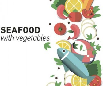 Makanan Laut Dengan Sayuran Vektor