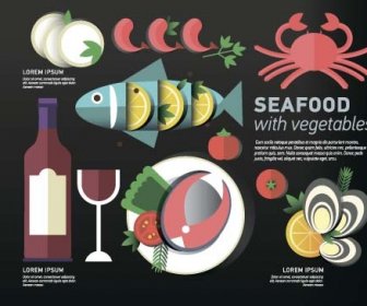 морепродукты с овощной вектор