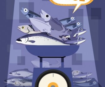 Meeresfrüchte Banner Fisch Tintenfisch Schuppen-Ikonen-Dekor