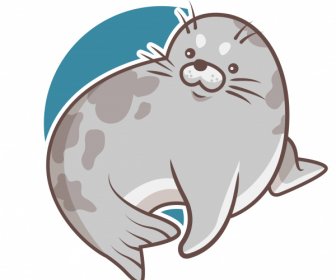 Seal Creature Icon Cute Flat Handdrawn Sketch