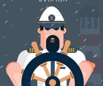 Seaman Job Drawing Man Steering Wheel Lighthouse Icons