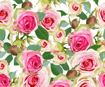 Seamless Pink Roses Vector Pattern