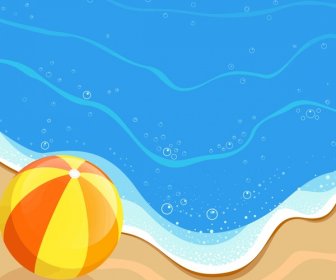 漫画スケッチと海辺とボールのベクトル図