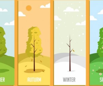 季節背景範本樹天氣圖標裝飾