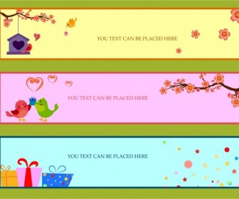 Seasonal Banners Design Sets With Cute Colorful Style