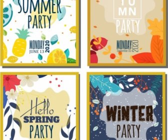 Seasonal Party Banner Sets Nature Theme Multicolored Design