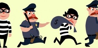 Security Design Elements Policeman Thief Icons Cartoon Design