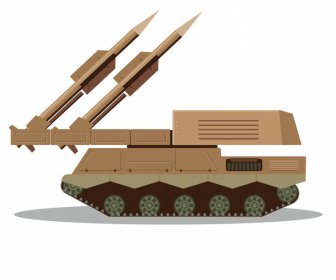 자체 추진 포병 로켓 탱크 아이콘 현대 평면 디자인