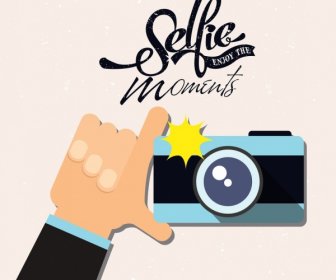 Selfie Banner Hand Camera Icons Calligraphy Decor