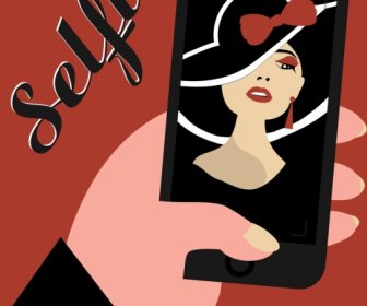 Selfie Banner Wanita Gambar Smartphone Layar Ikon