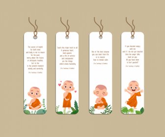 Set Of 4 Bookmarks Templates Cute Baby Monks Cartoon Design