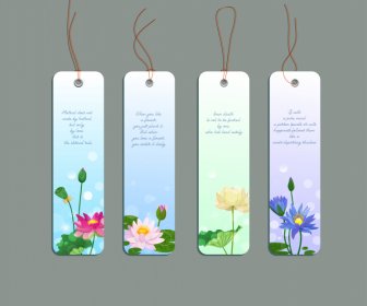 Set 4 Template Bookmark Dekorasi Bunga Teratai Mekar Elegan