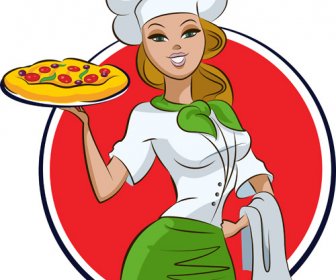 Set Of Chef With Pizza Design Vector 3
