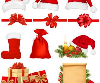 Set Natal Elemen Desain Kartu Ucapan Obyek Vektor