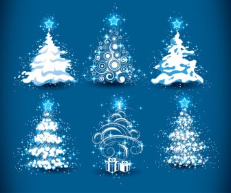 Set Natal Pohon Desain Elemen Vektor