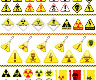 危険放射線のシンボルとアイコンのベクトルのセット