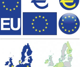 Set Uni Eropa Bendera Dan Simbol Desain Vektor Grafis