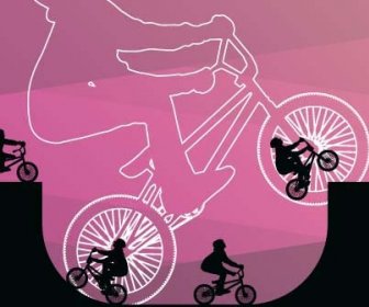Set Of Extreme Bikers Vector Silhouettes