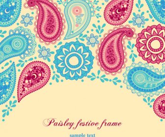 Set Of Floral Paisley Elements Frame Vector